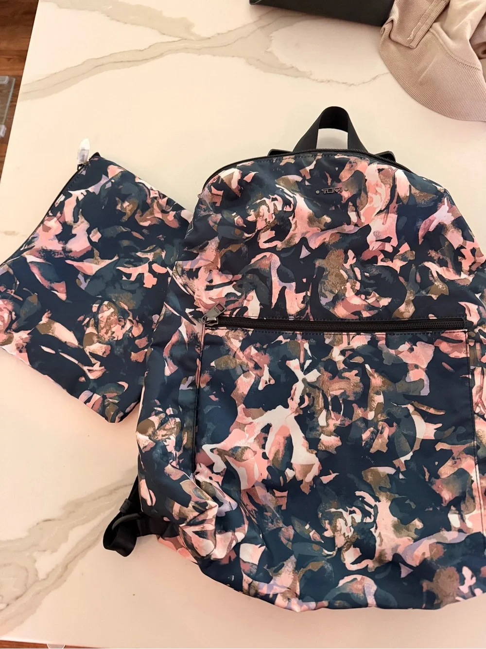 Tumi Voyageur Floral-Print Backpack in Navy and Pink - Picture 2 of 5